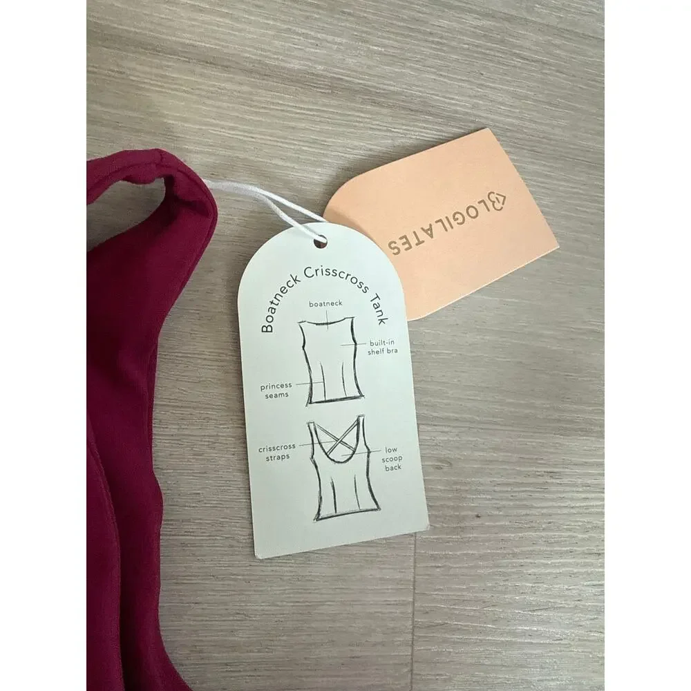 NWT Blogilates Women's Boatneck Criss Cross Tank Burgundy Athletic Size 3X